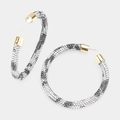 Fashnzfab Clear Stone Detail Rhinestone Pave Hoop Earrings In Gray