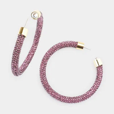 Fashnzfab Clear Stone Detail Rhinestone Pave Hoop Earrings In Pink