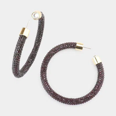 Fashnzfab Clear Stone Detail Rhinestone Pave Hoop Earrings - Siam In Red