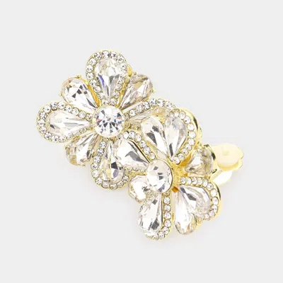 Fashnzfab Clover Glass Stone Cluster Clip On Earrings In Gold