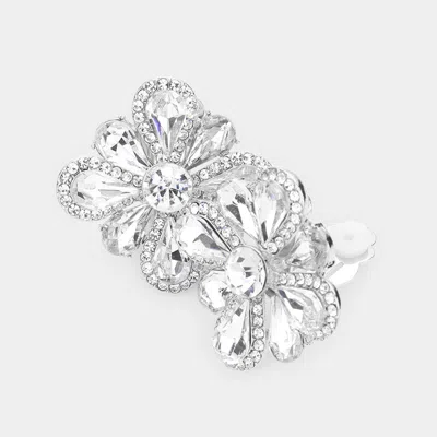 Fashnzfab Clover Glass Stone Cluster Clip On Earrings In Silver