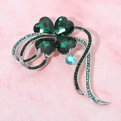 Fashnzfab Clover Pin Brooch In Green