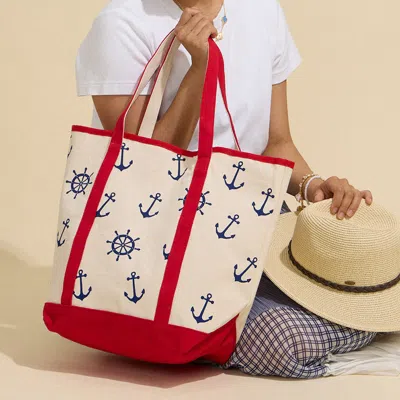 Fashnzfab Coastal Anchor Print Carryall Tote In Multi
