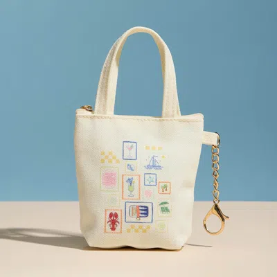 Fashnzfab Coastal Icon Print Keychain Mini Tote Bag In Multi