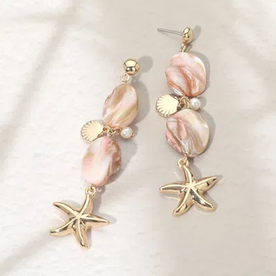 Fashnzfab Coastal Starfish Charm Drop Statement Earrings In Pink