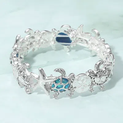 Fashnzfab Coastal Starfish Sea Turtle Sand Dollar Link Stretch Bracelet In White