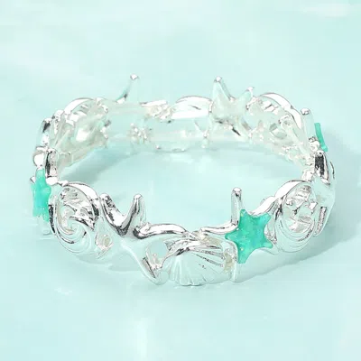 Fashnzfab Coastal Starfish Shell Wave Link Stretch Bracelet In Burgundy