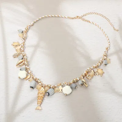 Fashnzfab Coastal-inspired Fish Shell Turtle Charm Beaded Thread Necklace In Burgundy