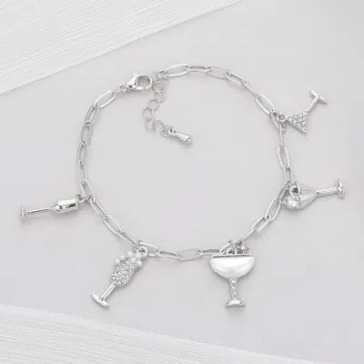 Fashnzfab Cocktail Hour Charm Station Paperclip Chain Bracelet Clear, Silver In Pink