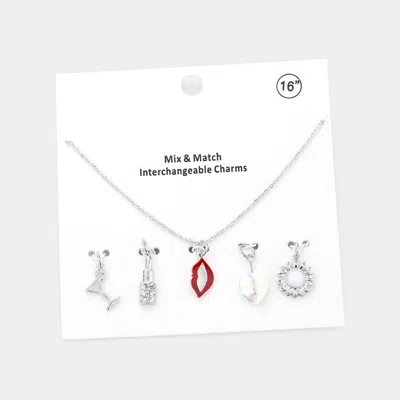 Fashnzfab Cocktail Rhinestone Embellished Lipstick Lips Heart Pearl Sunflower Interchangeable Pendant Necklace In Metallic