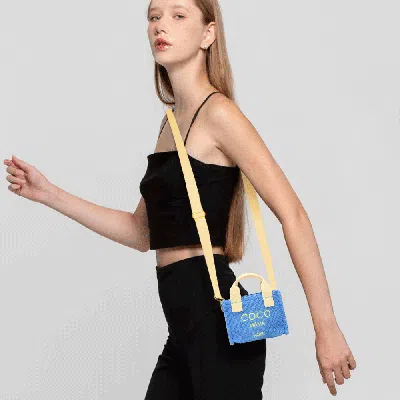 Fashnzfab Coco Mama Message Pointed Terry Cloth Mini Tote Bag / Crossbody Bag In Blue