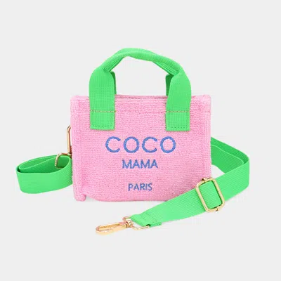 Fashnzfab Coco Mama Message Pointed Terry Cloth Mini Tote Bag / Crossbody Bag In Green