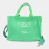 Fashnzfab Coco Mama Message Terry Medium Tote Bag / Crossbody Bag In Green