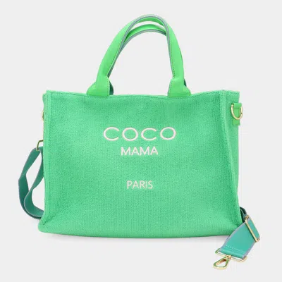 Fashnzfab Coco Mama Message Terry Medium Tote Bag / Crossbody Bag In Green