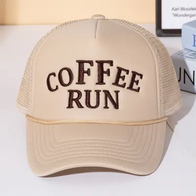 Fashnzfab Coffee Run Embroidered Mesh Back Trucker Cap In Brown