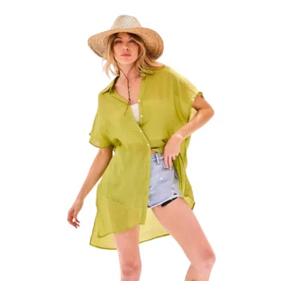 Fashnzfab Collar Neck Button Down Robe Oversize Jacket In Green