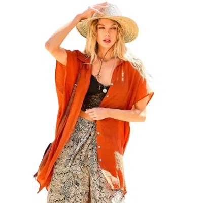 Fashnzfab Collar Neck Button Down Robe Oversize Jacket In Red