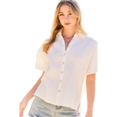 Fashnzfab Collar Neck Button Down Sides Slit Oversized Solid Shirt Top In White