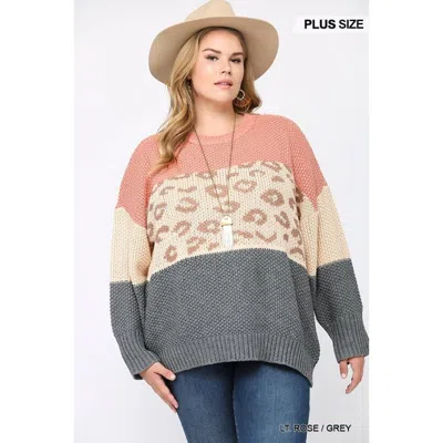 Fashnzfab Color Block And Leopard Pattern Mixed Pullover Sweater In Multi