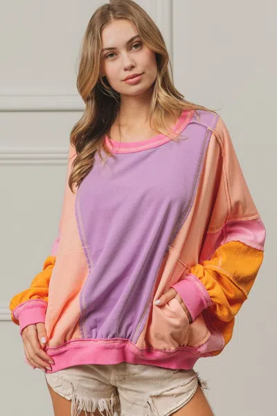 Fashnzfab Color Block Exposed Seam Sweatshirt With Pockets In Multi
