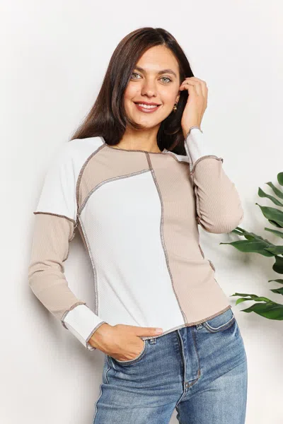 Fashnzfab Color Block Exposed Seam Top In Green