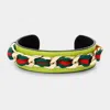 Fashnzfab Color Block Fabric Metal Chain Cuff Bracelet Green In Green