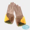 Fashnzfab Color Block Faux Fur Cuff Accented Soft Suede Smart Gloves In Brown