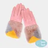 Fashnzfab Color Block Faux Fur Cuff Accented Soft Suede Smart Gloves In Pink
