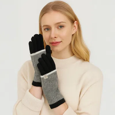 Fashnzfab Color Block Layered Knit Winter Gloves In Black