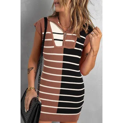 Fashnzfab Color Block Short Sleeve Quarter Zip Mini Dress