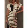 Fashnzfab Color Block Short Sleeve Quarter Zip Mini Dress