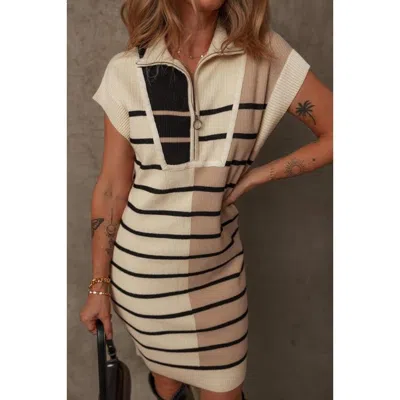 Fashnzfab Color Block Short Sleeve Quarter Zip Mini Dress