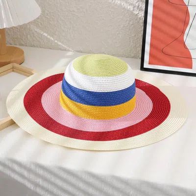 Fashnzfab Color Block Straw Sun Hat In Pink