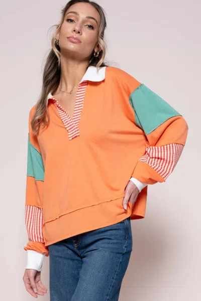 Fashnzfab Color Block Top With Striped Panel In Pink