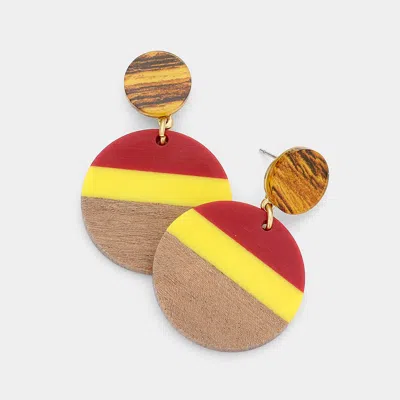 Fashnzfab Color Block Wood Resin Round Dangle Earrings In Gold