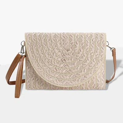 Fashnzfab Color Striped Two Tone Straw Clutch / Crossbody Bag In Beige