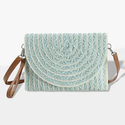 Fashnzfab Color Striped Two Tone Straw Clutch / Crossbody Bag In Green