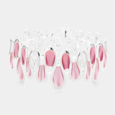 Fashnzfab Colored Abstract Metal Stretch Bracelet In Pink