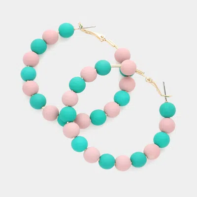 Fashnzfab Colored Ball Cluster Hoop Earrings - Pink, Teal In Multi