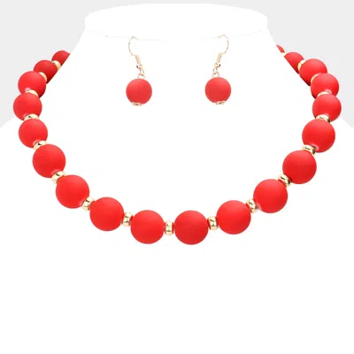 Fashnzfab Colored Ball Cluster Necklace In Red