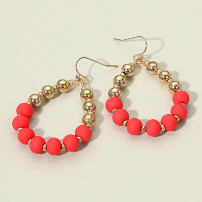Fashnzfab Colored Ball Pointed Open Teardrop Dangle Earrings - Red