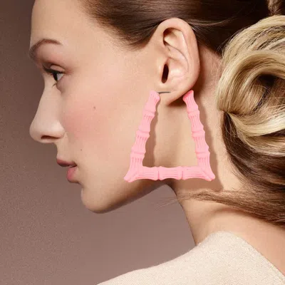 Fashnzfab Colored Bamboo Trapezoid Hoop Earrings - Pink