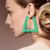 Fashnzfab Colored Bamboo Trapezoid Hoop Earrings In Green
