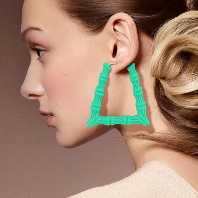 Fashnzfab Colored Bamboo Trapezoid Hoop Earrings In Green