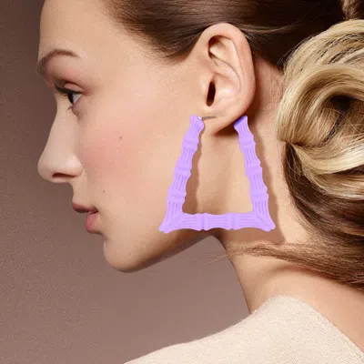 Fashnzfab Colored Bamboo Trapezoid Hoop Earrings In Purple