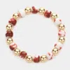 Fashnzfab Colored Bead Accented Metal Ball Stretch Bracelet Burgundy In White