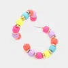 Fashnzfab Colored Beaded 1.75 Inch Hoop Earrings - Hot Pink, Multi In Multi