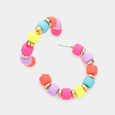 Fashnzfab Colored Beaded 1.75 Inch Hoop Earrings - Hot Pink, Multi