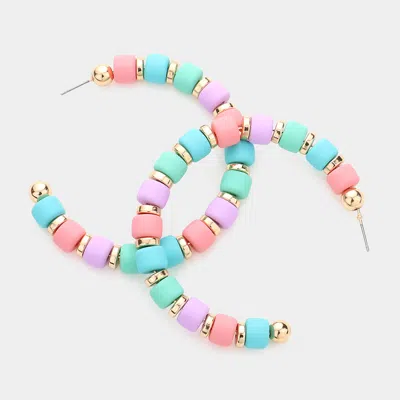 Fashnzfab Colored Beaded 2.6 Inch Hoop Earrings In Multi