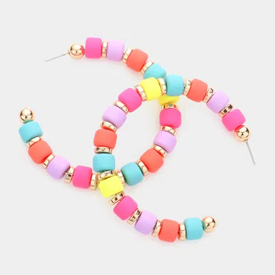 Fashnzfab Colored Beaded 2.6 Inch Hoop Earrings In Multi